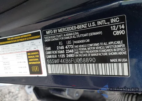 2015 Mercedes-Benz C 300 4Matic/Luxury 4Matic/Sport 4Matic z USA, uszkodzony, nr VIN 55SWF4KB6FU038890